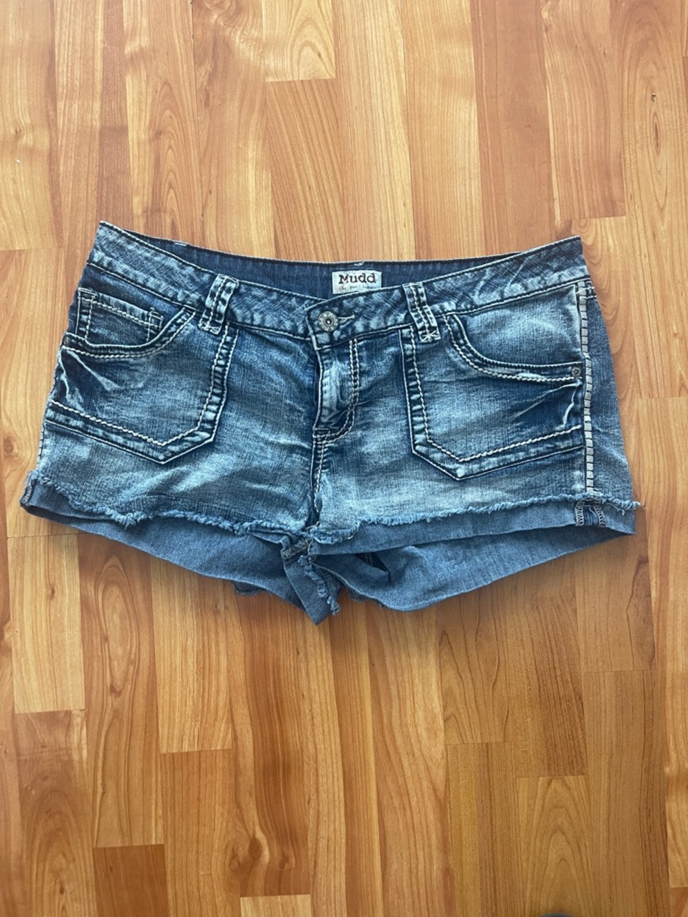 Mudd Women's Distressed Washed Blue Denim Cutoff Shorts